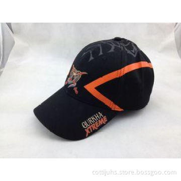 Orange Printed Fitted Black Cotton Baseball Cap Hat with Em